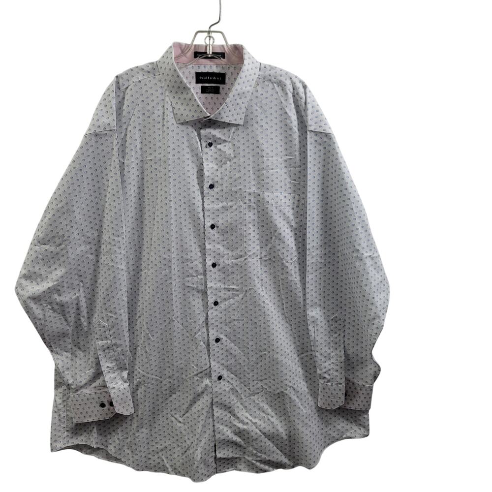 Paul Fredrick Button Down White with Blue/Pink Geometric Print Size 19x35  1724-
